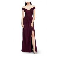 Off The Shoulder Maxi Evening Dress - Red Wine